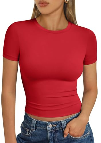 LILLUSORY Crop Tops Short Sleeve T Shirts for Women UK Summer Going Out Basic Slim Fit Tshirts Gym Workout Y2k Clothes