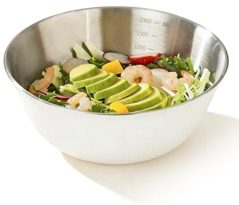 LZYDKH Stainless Steel Bowl Metal Mixing Bowl, 26cm Salad Bowls Large Capacity Salad Bowl Kitchen Food Container for Food Preparing and Serving Dishwasher Safe (Cream)