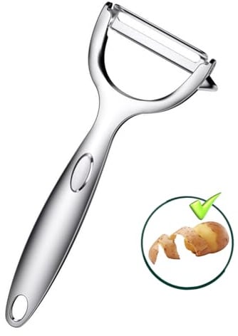 Pelapatate Professionale in Acciaio Inox – Sbucciatore con Lama Girevole Ultra Affilata, Impugnatura Ergonomica, Rimuovi Occhi Patate Integrato – Per Verdure e Frutta