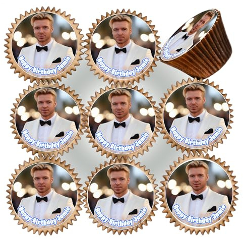 PRE CUT Edible Cupcake Toppers (30 Pack) - Your Own Photo or Logo Personalised - Premium Wafer Paper - Custom Cupcake Decorations - 4.5 cms / 1.75 inch