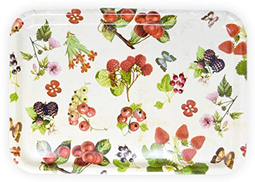 Lashuma Bandeja de melamina grande rectangular para bebidas (45 x 31 cm), diseño de bayas del bosque
