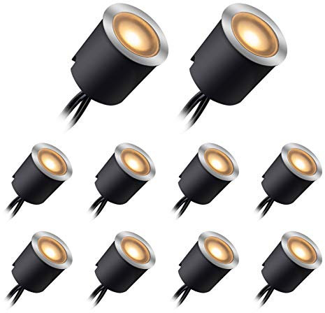 LED Bodeneinbaustrahler mit Schwarzer Schutzhülle, LED Terrassenbeleuchtung Bodeneinbaustrahler Deckenstrahler IP67 DC12V für Küche Garten Treppen Balkon Terrasse(warm weiß,10er Set, Ø30mm/24mm)