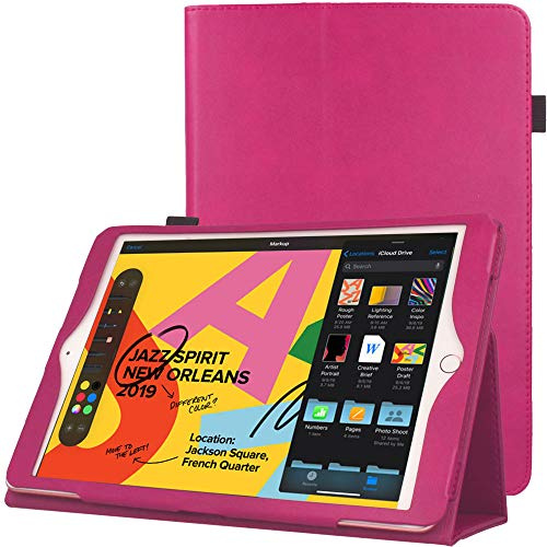 TECHGEAR Leather Case for Apple iPad 10.2 2021/2020 / 2019 [9th / 8th / 7th Generation] Premium PU Leather Slim Folio Case Cover with Stand, Hand Strap & Auto Sleep/Wake Function [Pink]