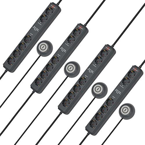 Brennenstuhl Eco-Line Comfort Switch Plus, Steckdosenleiste 6-Fach (2 permanente, 4 schaltbare Steckdosen, beleuchteter Fußschalter) (Anthrazit | 4er Pack)