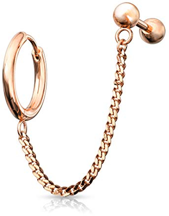 beyoutifulthings 1 Knorpel Ohr-stecker Klick-Creole Kette Cartilage Labret Piercing-s Tragus Roségold Edelstahl Schraub-Verschluss