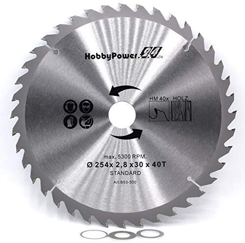 1 Kreissägeblatt Sägeblatt 254x30mm 40 Zähne + 3 Reduzierringe auf 25,4/20 / 16 mm für Güde Tischkreissägen TK 2400 / TK2500