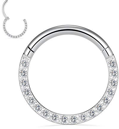 14G 8mm CZ Nasenringe Septum Clicker 316L Chirurgisches Stahlsegment Helix Knorpel Ohrringe Hoop Daith Piercing Schmuck