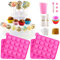 Cake Pop Maker Silikon Set mit 3 Etagen Cake Pop Ständer, Papier Lollipop Sticks, Schokolade Candy Melts Topf, Silikon Cupcake Formen, Dekorieren Stift mit 4 Spritztüllen, Beutel und Twist Ties
