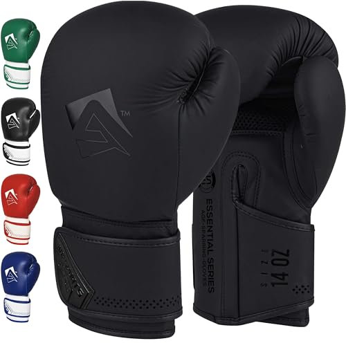 AQF Boxhandschuhe Für Boxen Und Box Training Box Handschuhe MMA, UFC Boxing Gloves Kickboxen Punching Sparring Boxsack Sandsack Muay Thai (Matt Schwarz, 14oz)