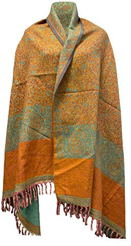 Winterschal aus reiner Yakwolle, hellorange, mit Blumenmuster, als Dekoration, Wolldecke, unisex, übergroß, doppelseitig, luxuriös