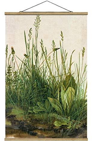 Stoffbild mit Posterleisten - Albrecht Dürer - Das große Rasenstück 150cm x 100cm Eiche