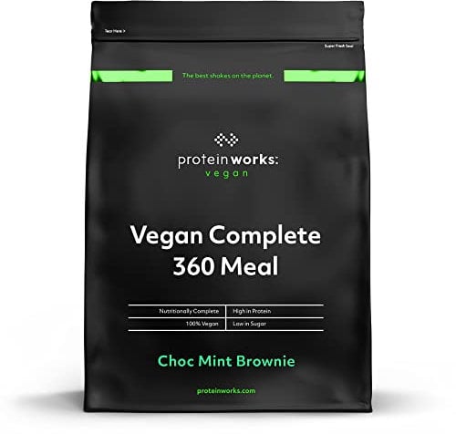 Protein Works - Vegan Complete 360 Meal Shake, 100% Vegan Meal Replacement Powder, Complete Meal, Plant Based Meal Shake, 5 Meals, Choc Mint Brownie, 500g