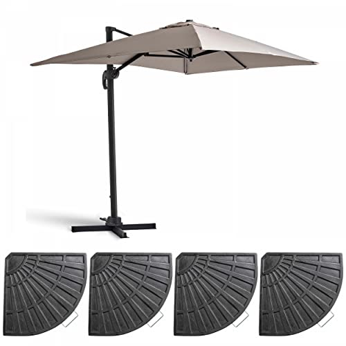 Oviala Parasol déporté 2x3 m et 4 Dalles lestées Aluminium Taupe