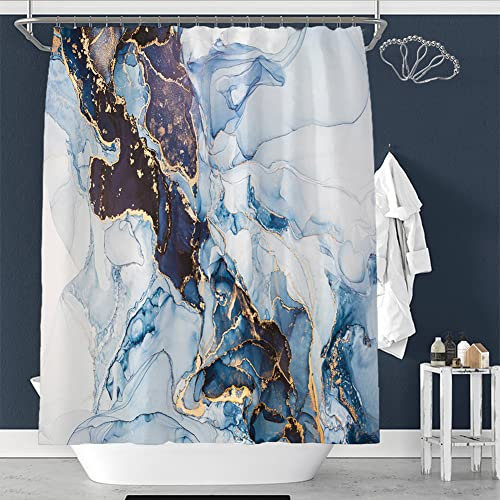 DKLFYDBG Marmor Duschvorhang 240x200 Anti-Schimmel aus Stoff Blau Gold Lila Weiß, Modernes Abstraktes Aquarell Ombré-Kunst Glitzer Duschvorhänge Badezimmer wasserdicht gewichtet (240 x 200 cm)