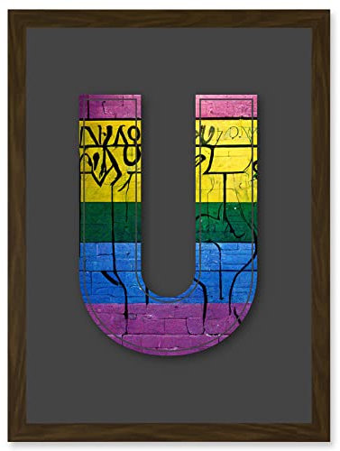 Wee Blue Coo Letter U Sriped Wall Yellow Purple Green Blue Decorative Graffiti Mural Alphabet Initial Stencil Artwork Framed Wall Art Print A4