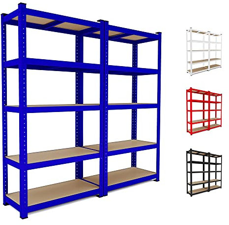 Set Da 2 Scaffale In Metallo E MDF Con 5 Ripiani Regolabili Scaffale Ad Alta Portata Fino a 875 kg Design Modulare 180 x 90 x 40 cm Ideale Per Garage Officina Cantina Capannone Magazzino (Blu)
