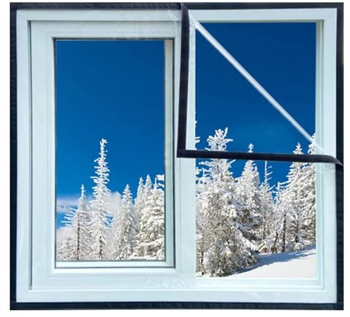 Kit de Aislamiento de Ventana, Película Transparente de Aislamiento de Lona, Pantalla Auto-Adhesiva a Prueba de Viento de Invierno, Película Reutilizable y Desmontable115x140cm(45.3x55.1in) Negro