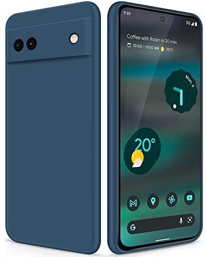 GiiYoon Coque pour Google Pixel 6A Case en Silicone, Coque Antichoc Etui Housse Silicone Ultra-Mince avec Couche Intérieure en Fibre et Protection pour Caméra, Bleu