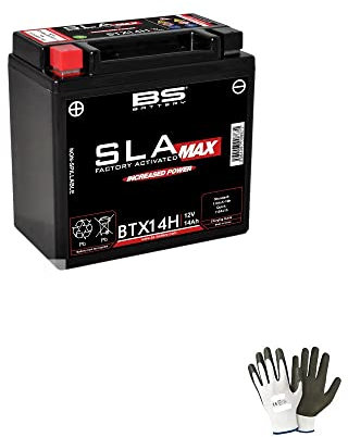 KOMPATIBEL MIT BMW R GS 1200 dal 2004 al 2012 Batterie BS BTX14H SLA MAX BEREITS MONTAGEBEREIT KOMPLETTES LADEGERÄT 14AH 12V 150X87X145MM