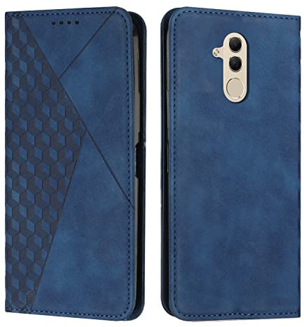 KOUYI Kompatible mit Huawei Mate 20 Lite Hülle, Retro Premium PU Leder Weich TPU Klapphülle Kartenfächer Magnetic Standfunktion Flip Wallet Shockproof Handyhülle (Blau)