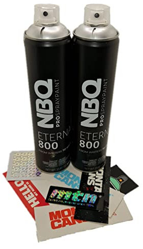 PROGAL COLORS NBQ ETERNAL - TWO SILVER PACK - (2x PLATA 600mL + PEGATINAS) PLATEADO MATE ALTA PRESION DE SECADO ULTARAPIDO BOMBING GRAFFITI PERFECTO PARA DECORACION Y MANUALIDADES