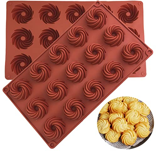 Bustlwor 2 Pcs Mini Gugelhupfformen, Silikonbackform, Gugelhupfform Silikon, Silikon Gugelhupf Kuchenform Klein aus 15 Löcher, für Diy Backen Muffins Cupcakes Brownies Kuchen Pudding (Braun)