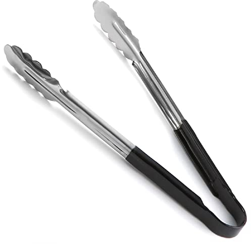 12 Utility Tongs Stainless Steel Colour Coded Serving Tongs (12, Black)