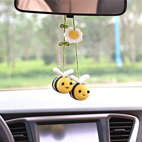 Häschen Häkeln Biene Auto Rückspiegel Halter Niedliche Hummel Auto Hängende Ornament EIN Geschenk für Bienenliebhaber Auto Hängend Häkeln Schöne Bienentasche Ornament Automotive Innendekorationen