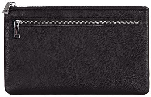 Banktasche aus Leder mit Reißverschluss Geldtasche Dokumentenmappe Briefmappe, Größe:Medium