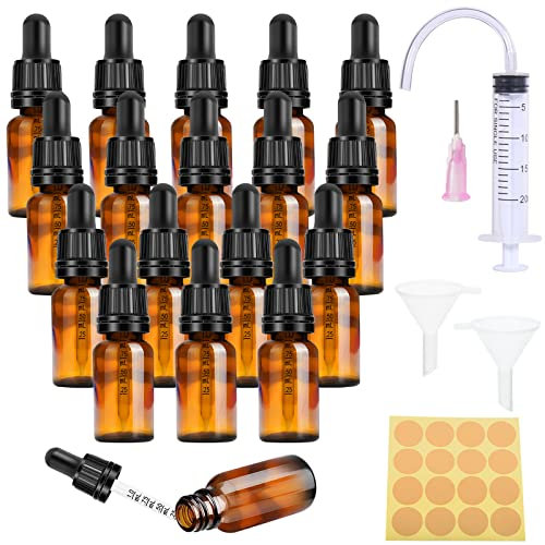 Nuts OT Flacon Pipette 10ml en Verre Ambré 18 Pcs - Compte-Gouttes pour Huile Essentielle Vide avec 5 Pièces d'Accessoires