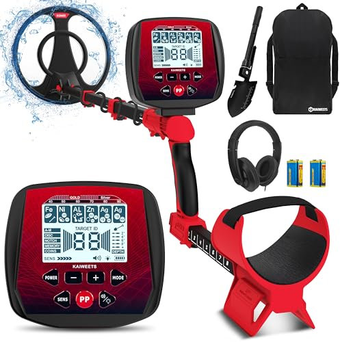 KAIWEETS Detector de Metales Profesional, 6 Modos Detector de Oro para Adultos y Niños, Metal Detector Portátil, Pinpoint, Modo de Memoria, IP68 Bobina Impermeable con Pala y Auricular