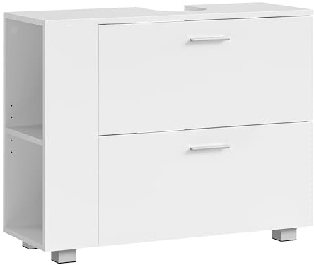 VASAGLE Mueble Bajo Lavabo con 2 Cajones Grandes, Armario Bajo Lavabo, Gran Apertura de Sifón, Fácil de Montar, 30 x 80 x 64 cm, Armario de Baño, Blanco Nube BBK502W01
