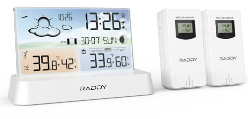 Raddy DT6 Indoor Outdoor Weather Station Atomic Clock Digital Color Display Thermometer Hygrometer Home Weather Station with Weather Forecast and Barometer