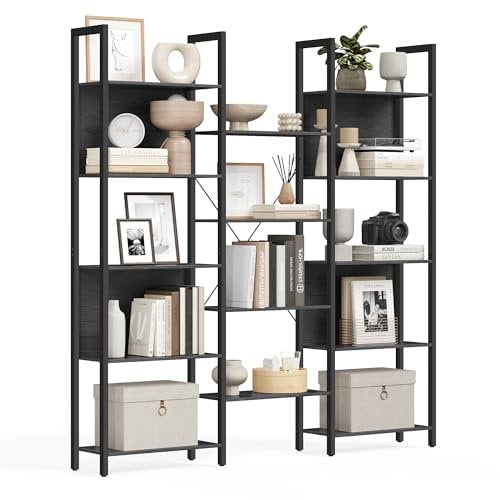 VASAGLE Bookcase, Bookshelf with 14 Shelves, Metal Frame, Shelf Unit for Living Room, Home Office, Industrial Style, 24 x 158 x 166 cm, Ebony Black and Ink Black LLS107B56