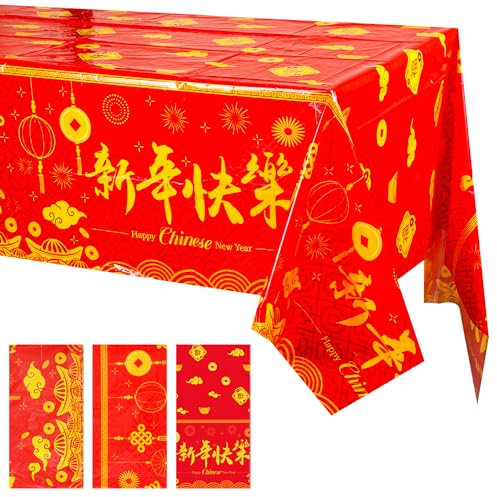 PEUTIER 3pcs Nappes du Nouvel an Chinois, 130x220cm Année du Dragon 2024 Nappe de Table Rouge, Fournitures de Fête, Décorations pour Table Rectangulaire, Fond Mural