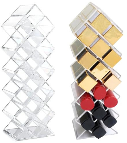 Pizsieat 2 Stück Lippenstift Organizer 32 Fächer Lippenstift Halter Aufbewahrung Acryl Lipstick Organizer Transparent Fischform Lippenstifthalter Display für Kosmetik Make-Up Kommode