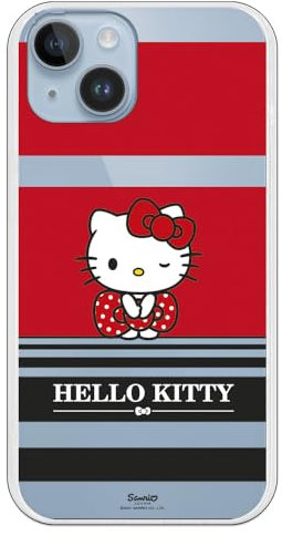Personalaizer Flexible Case Compatible with iPhone 15 Plus Hello Kitty with Black and Red Stripes