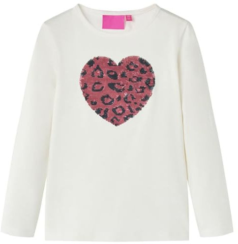 Kinder Langarmshirt Pailletten-Herz Langarm T-Shirt Jungen Kindershirt Ecru 104