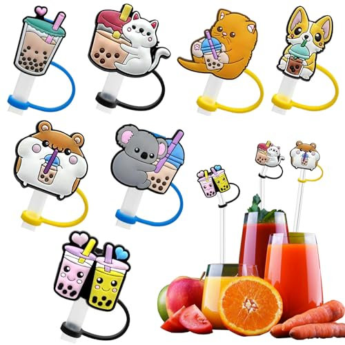 Stanley Cup Straw Topper,Cute Animals Straw Cover,10mm 0.4in Straw Tips Lids,7Pcs Covers Cap Cup Accessories,Drinking Straw Tip Covers Fit for Stanley Cups,Popotes Para Stanley 40 oz