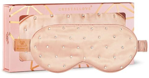 CRYSTALLOVE Augenband aus Seide - Rosegold - Schlafbrille mit Kristallen - für Damen - Verstellbare Schlafmaske - bequem & weich - Nachtschlaf - Augenmaske - Reisen