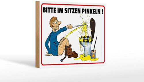Femer Holzschild Hinweis 18x12cm Bitte Sitzen pinkeln Mann auf Boden