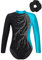 Oyolan Mädchen Langarm Gymnastikanzug Kinder Turnanzug mit Rundhals Pailletten Turnbody Gymnastiktrikot Turntrikot Gr.116-176 M See Blau & Schwarz 122-128