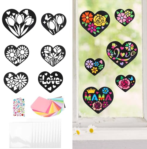 TGFIX 12 Stück Herz Bastelset Kinder für Mama Weihnachtsgeschenke Herz Fensterbilder zum Basteln DIY Mutter Weihnachten Geschenke Kreativset Mama Geburtstag Geschenk Bastelhandwerk