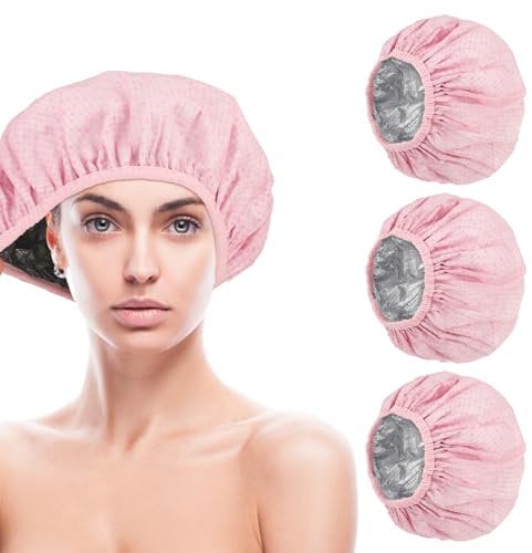 4 pcs Heat Cap for Deep Conditioning Hair Cap Aluminum Foil Processing Heat Caps for Hair Reusable Steam Heating Shower Caps for Women Hair Dryer Cap for Long Thick Hair Home Salon