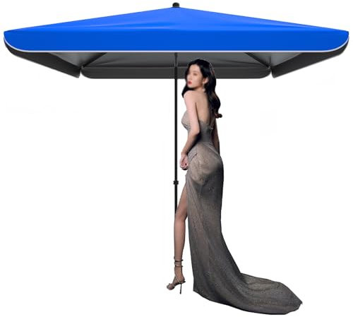 200×200 cm Rectangulaire Parasol avec Inclinable, Hauteur Réglable Parasol de Exterieur pour Le Jardin Terrasse Piscine,sans Base (Color : Bleu)