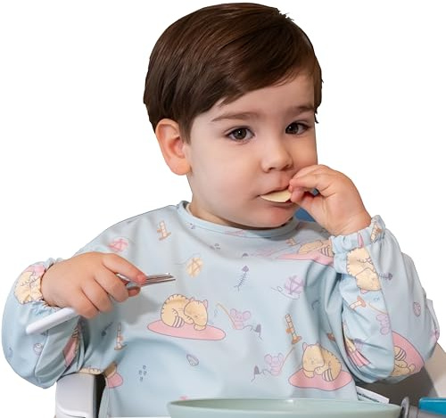 TINY WOLFIE Babero con Mangas Impermeable Bebé ideal BLW. Babi Guardería para Comer y Pintar con Manga Larga Niños y Niñas de 6 a 36 Meses hasta 3 Años. Fácil Limpieza. Muy Suave. Regalo Bebe Navidad