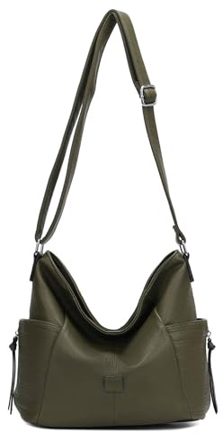 OBC Damen Tasche Shopper Schultertasche Umhängetasche Crossbody Henkeltasche Crossover Beuteltasche Handtasche Hobo Bag Reise Kunst-Leder Olivgrün