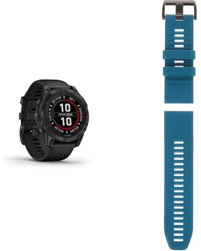 Garmin fēnix 7 PRO SOLAR, Multisport GPS Smartwatch, Advanced Health and Training Features QuickFit 26 Watch Bands- Lakeside Blue Silicone