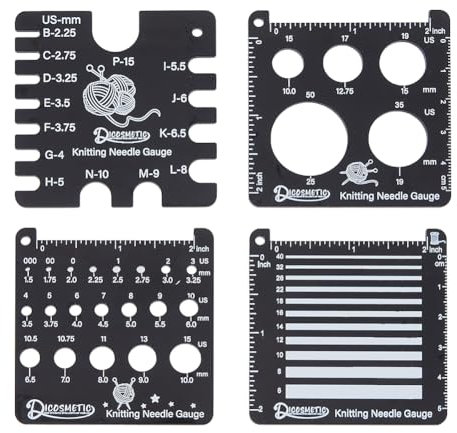 DICOSMETIC 4 Styles Knitting Needle Gauge 4Pcs Sewing Sizer Tools Square Knitting Tool Acrylic Quilting Rulers Yarn Wrap Per Inch Guide Board Square Crochet Hook for Sewing Measuring Tools