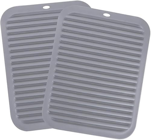 Topfuntersetzer Silikon,Abtropfmatte Geschirr,Topflappen Silikon,Hitzeschutzmatte,Tischsets,Hitzebeständige Matte bis 230°C,für Küche, Bad,Wohnzimmer,23 x 30 cm,2 Stück,Grau